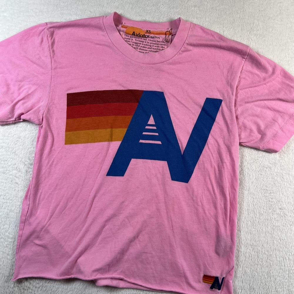 Aviator Nation Shirt Womens XS Pink AV Logo Graphic Short Sleeve Tee T-Shirt